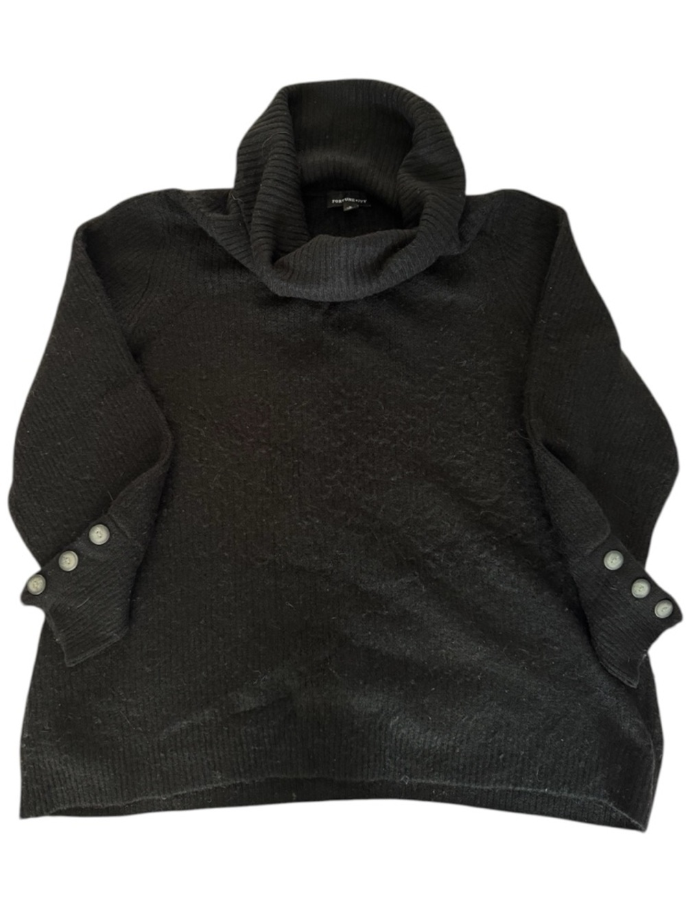 Fortune + Ivy Cozy Black Turtleneck Sweater with Button Cuffs 1X